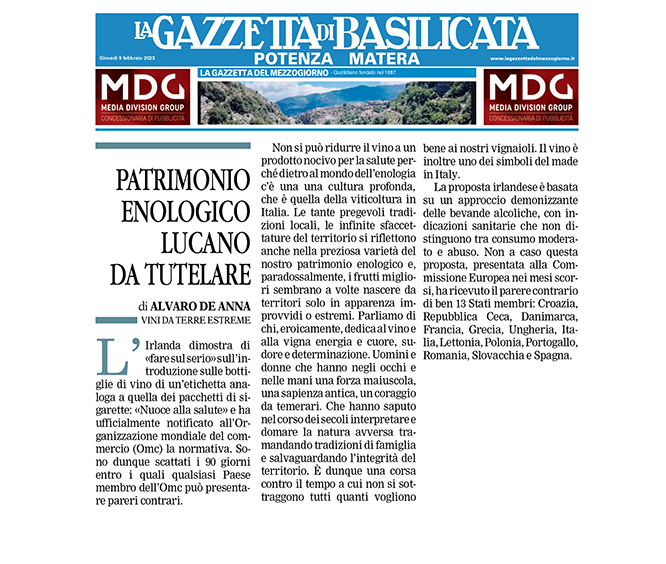 Copertina pagina della Gazzetta di Basilicata